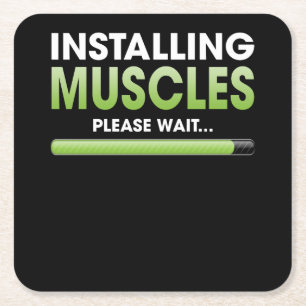 Installing Muscles Please Wait Workout Lover Square Paper Coaster