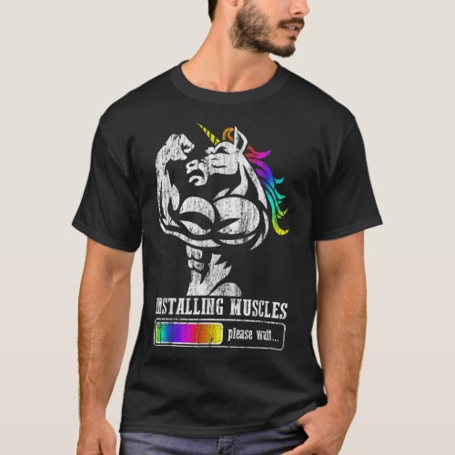 Installing Muscles Unicorn Rainbow Fathers Day Dad T_Shirt