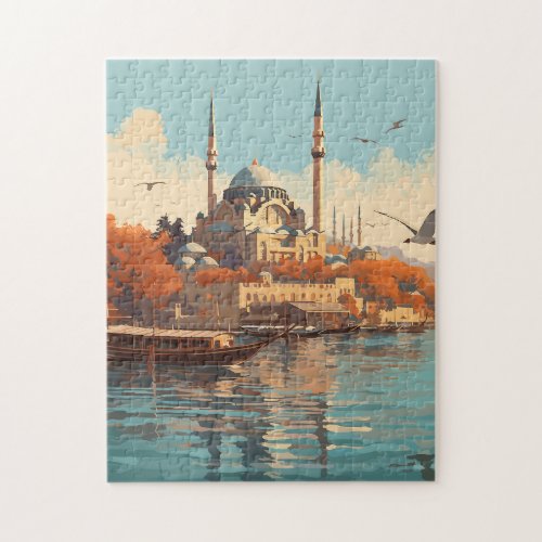 Instanbul Bosphorus Coast Travel Art Vintage Jigsa Jigsaw Puzzle