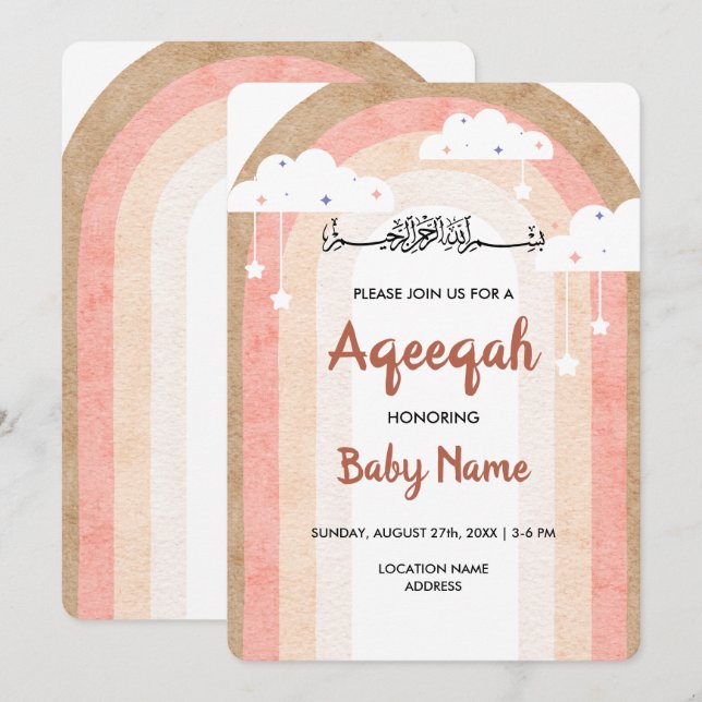 Instant Boho Rainbow Aqeeqah Aqiqah Invite Card (Front/Back)