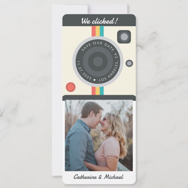 Instant Camera Couple Photo Date Location Unique  Save The Date (Front)