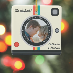 Instant Camera Couple Photo First Christmas Ceramic Ornament