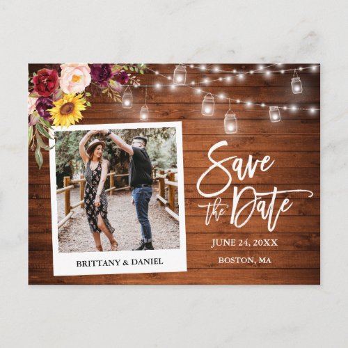 Instant Camera Floral Jars Wood Save The Date Postcard