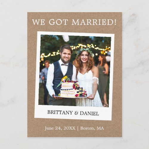 Instant Camera Photo Kraft Wedding Announcement Postcard