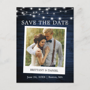 Instant Camera Photo Lights Wood Save The Date Postcard