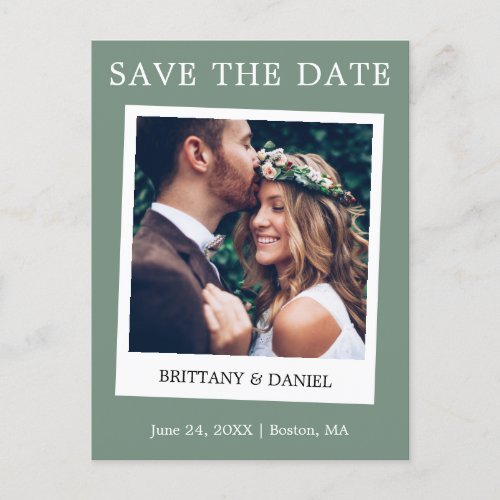 Instant Camera Photo Save The Date Sage Green Postcard