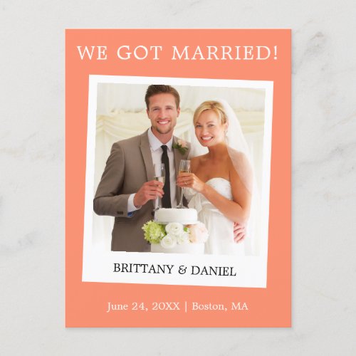 Instant Camera Photo Wedding Announcement Coral Postcard