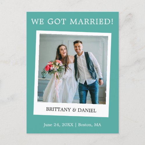 Instant Camera Photo Wedding Announcement Teal Postcard