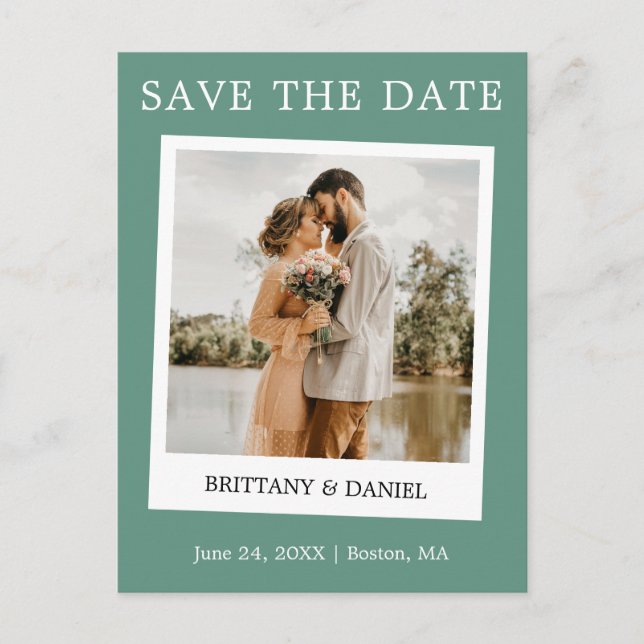 Instant Camera Save The Date Eucalyptus Green Postcard (Front)