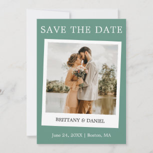 Instant Camera Style Couple Photo Eucalyptus Green Save The Date
