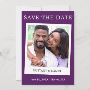 Instant Camera Style Couple Photo Purple Save The Date