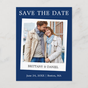 Instant Camera Style Photo Save The Date Blue Postcard