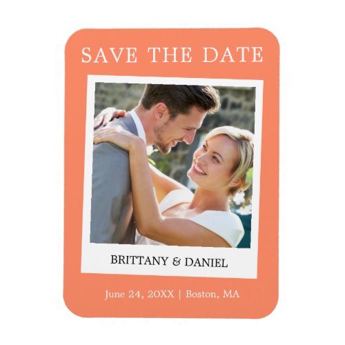 Instant Camera Style Photo Save The Date Coral Magnet