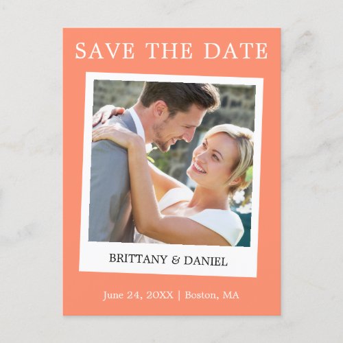 Instant Camera Style Photo Save The Date Coral Postcard