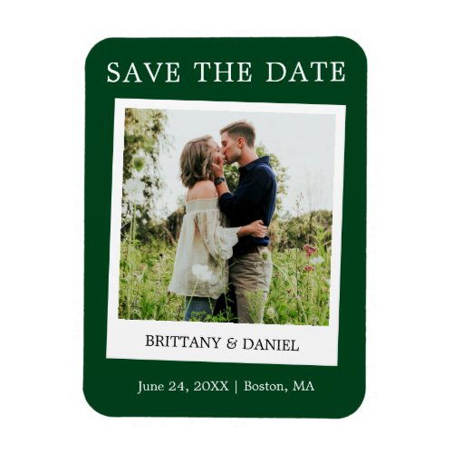 Instant Camera Style Photo Save The Date Green Magnet