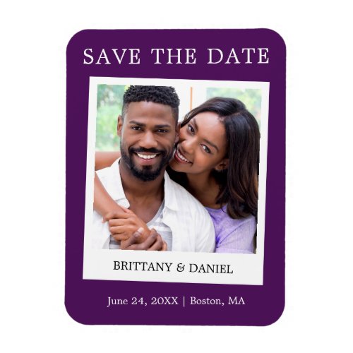 Instant Camera Style Photo Save The Date Purple Magnet