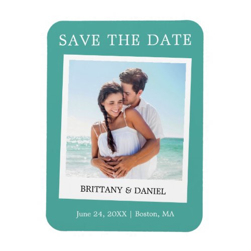 Instant Camera Style Photo Save The Date Teal Magnet