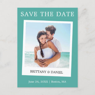 Instant Camera Style Photo Save The Date Teal Postcard