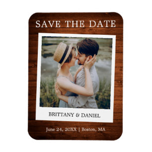 Instant Camera Style Photo Wood Save The Date Magnet