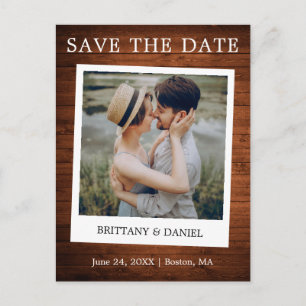 Instant Camera Style Photo Wood Save The Date Postcard
