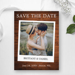 Instant Camera Style Photo Wood Save The Date Postcard