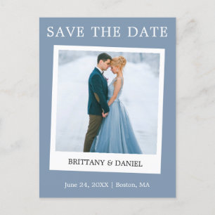 Instant Camera Style Save The Date Dusty Blue Postcard