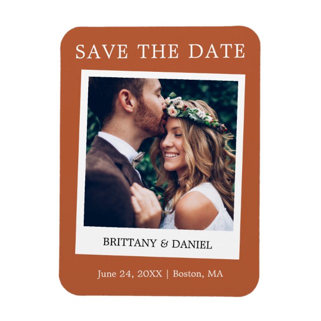 Instant Camera Style Save The Date Terracotta Magnet (Vertical)