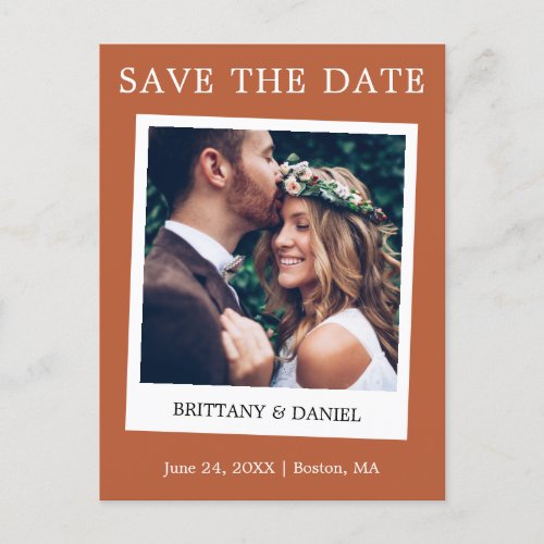 Instant Camera Style Save The Date Terracotta Postcard