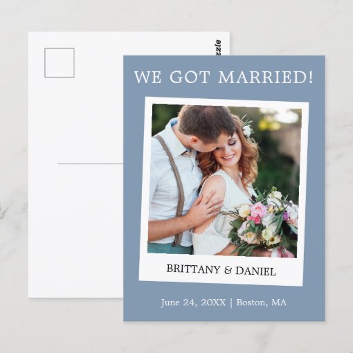 Instant Camera Wedding Announcement Dusty Blue Postcard Zazzle