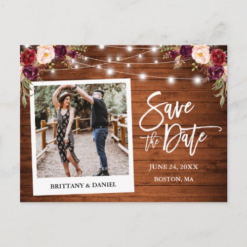 Instant Camera Wood Floral Lights Save The Date Postcard