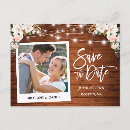 Instant Camera Wood Magnolias Roses Save The Date Postcard