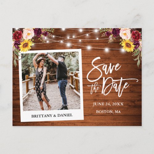 Instant Camera Wood Mixed Floral Save The Date Postcard