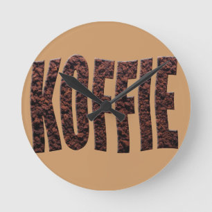 Instant coffee granules spelling koffie (Dutch) Round Clock