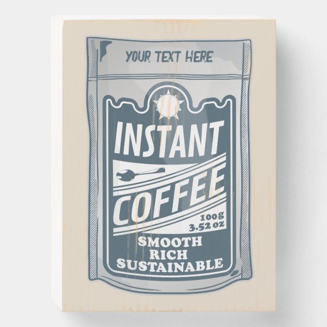 Instant coffee pop art illustration wooden box sign (Front Vertical)