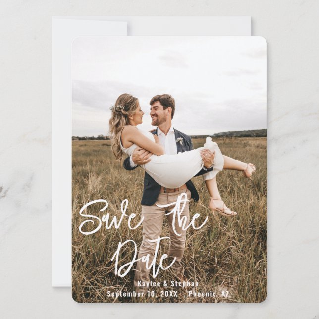 Instant Custom Script Personalized Photo Wedding  Save The Date (Front)