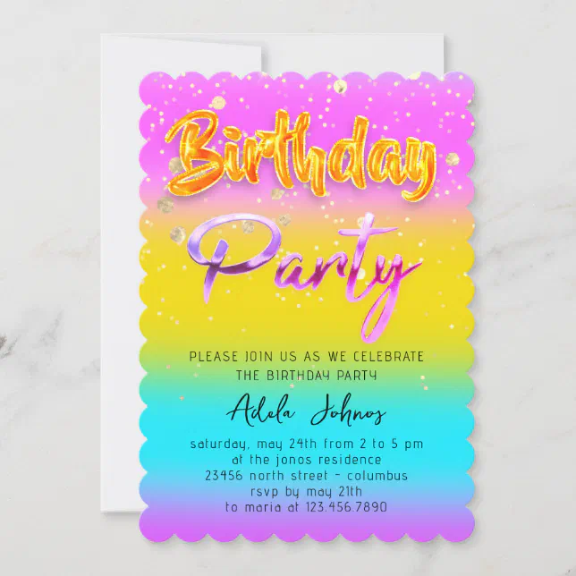 Instant Download Birthday Party Gold Pink Invitation | Zazzle