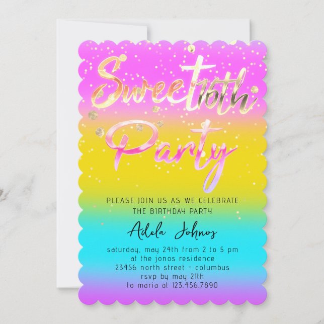 Instant Download Birthday Party Gold Pinky Invitation (Front)