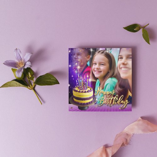 Instant Download Birthday Purple Gold Photo Card