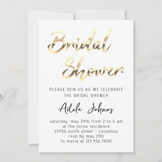 Instant Download Bridal Shower Script White  Invitation (Front)