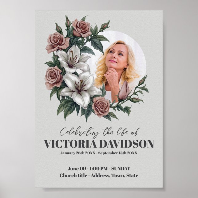 Instant Download Flower Frame Funeral Media Poster (Front)