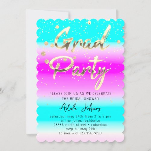 Instant Download Graduate Party Gold Pink Blue Invitation