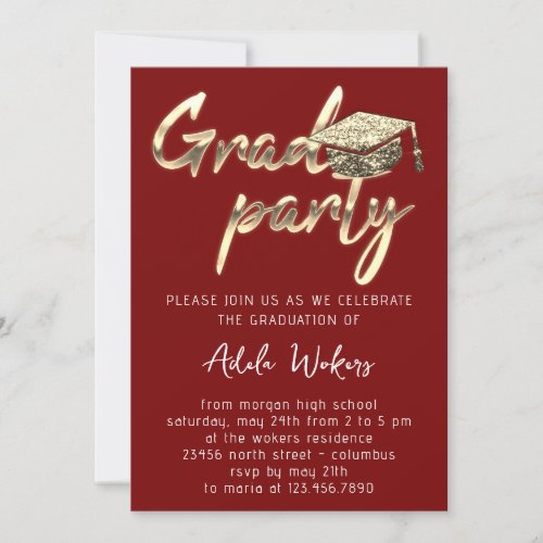 Instant Download Graduation Party Gold Cup Burgund Invitation