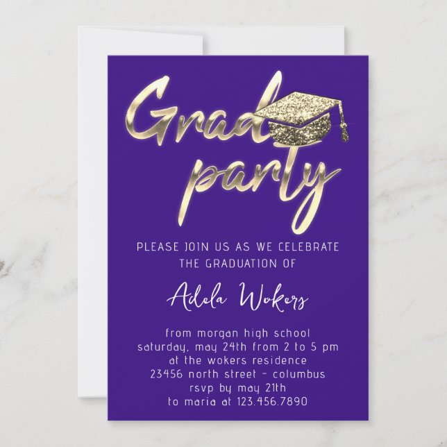 Instant Download Graduation Party Gold Cup Navy Invitation (Front)
