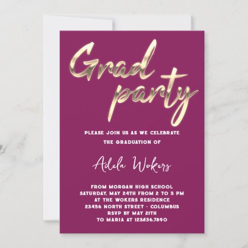 Instant Download Graduation Party Grad Berry Gold  Invitation