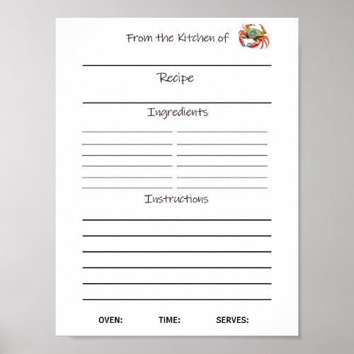 Instant Download Recipe Sheet  or  Poster