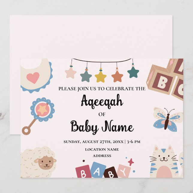 Instant Editable Aqeeqah Aqiqah Invitation Card (Front/Back)