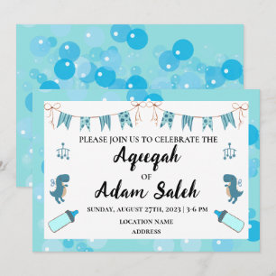 Instant Editable Aqeeqah Boy Blue Invitation Card