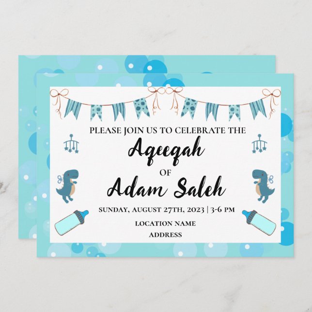 Instant Editable Aqeeqah Boy Blue Invitation Card (Front/Back)