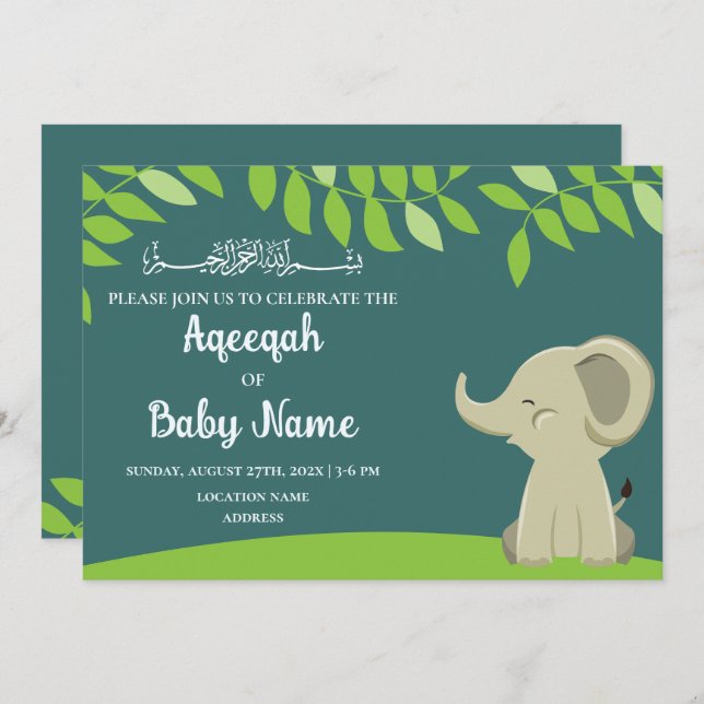 Instant Editable Baby Aqeeqah Invitation Card (Front/Back)