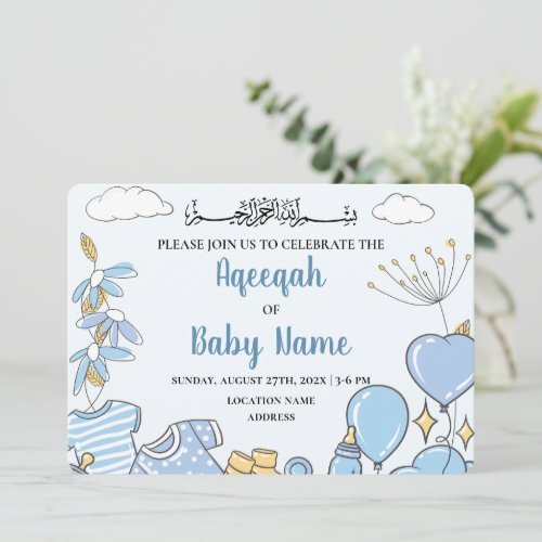 Instant Editable Baby Boy Aqeeqah Invitation Card